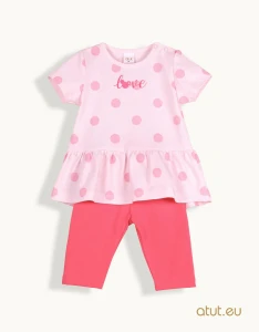 1412 Komplet tunika + legginsy 3/4 68 róż