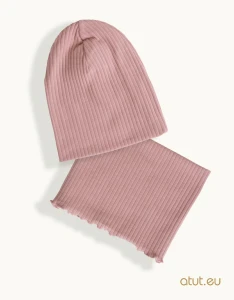 0464 Komplet czapka + komin 140/146 jasny brudny róż
